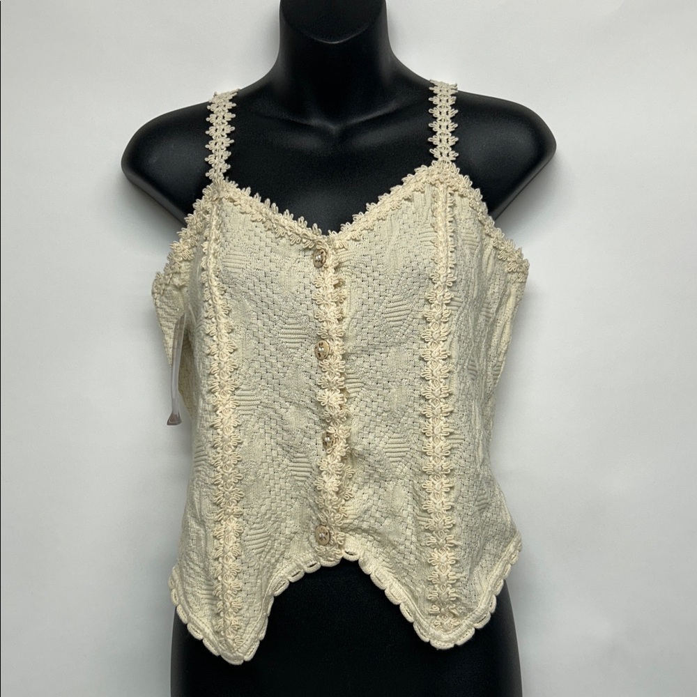 CreamOscar Hackman knitwear 100% cotton small festival tank top boho NWT - Picture 1 of 9
